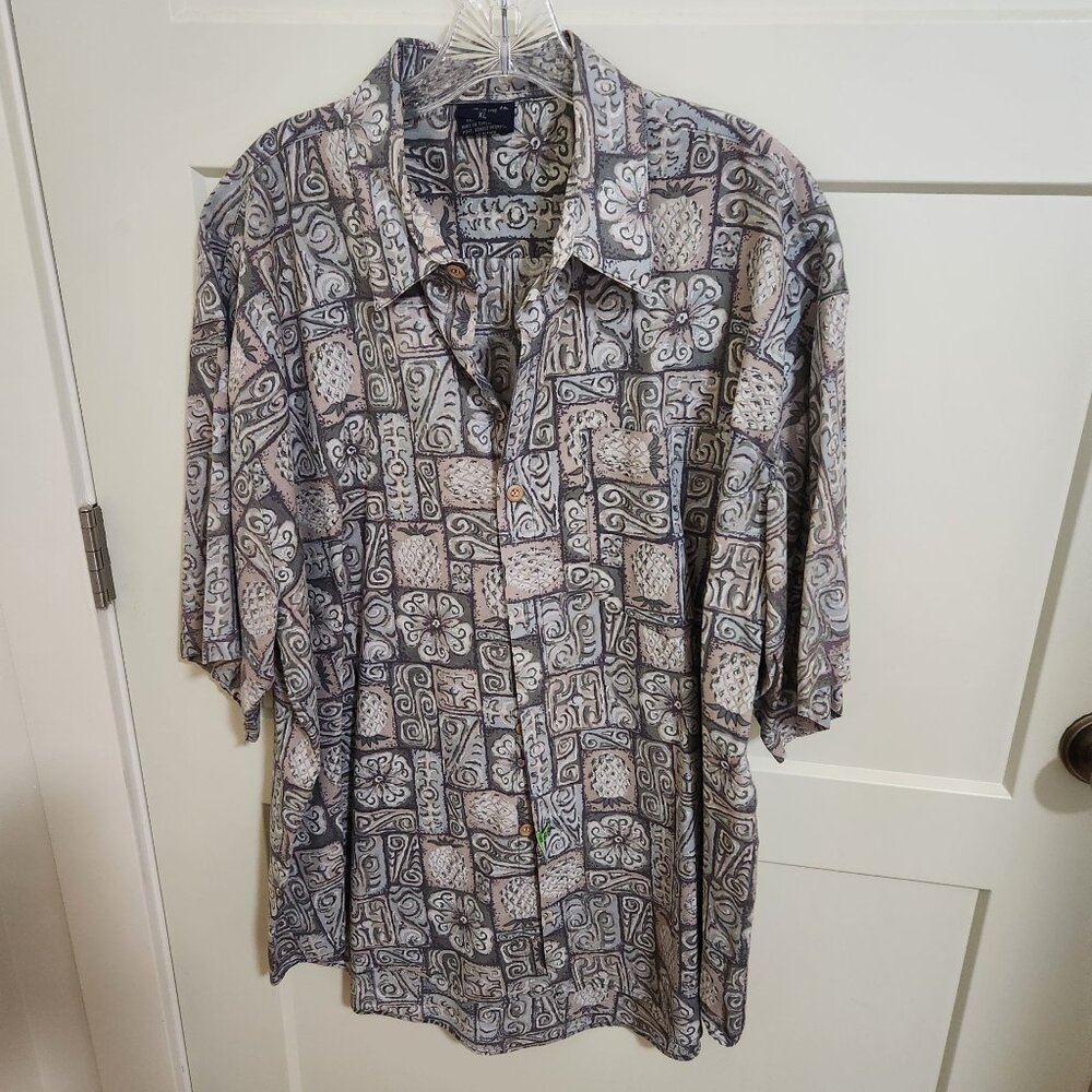 Vintage Island Soul Mens XL Cotton Patterned Shirt Made In Hong Kong